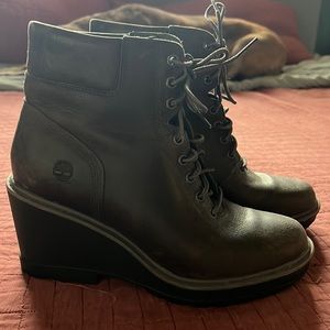 Distressed Gray Timberland Wedge Boots